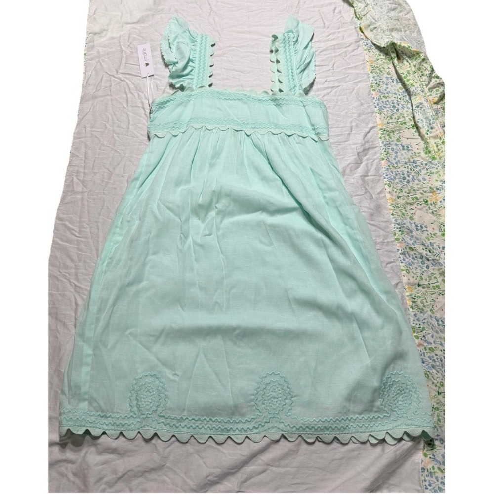 J Marie Brooklyn Dress Retail $128 Flutter Strap Embroidered Linen Mix size S